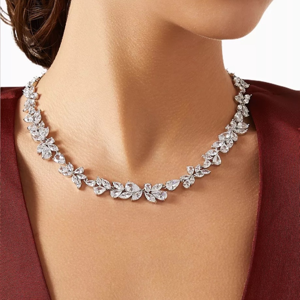Shashi Revolve Fallen Leaf Sterling Silver Cubic Zirconia Tennis Necklace